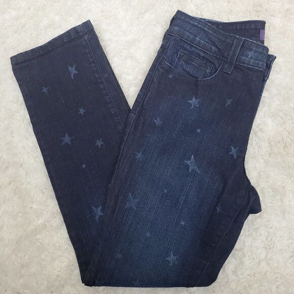 NYDJ Sheri Skinny Ventura Denim Blue Jean Dark Wash Factory Fading Star Print 6P - Picture 15 of 15